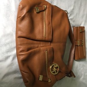 Michael Kors Cognac Leather Hobo Bag with Gold Hardware